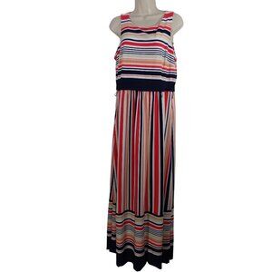 Studio One New York Striped Sleeveless Maxi Dress Women Size L Red Blue White